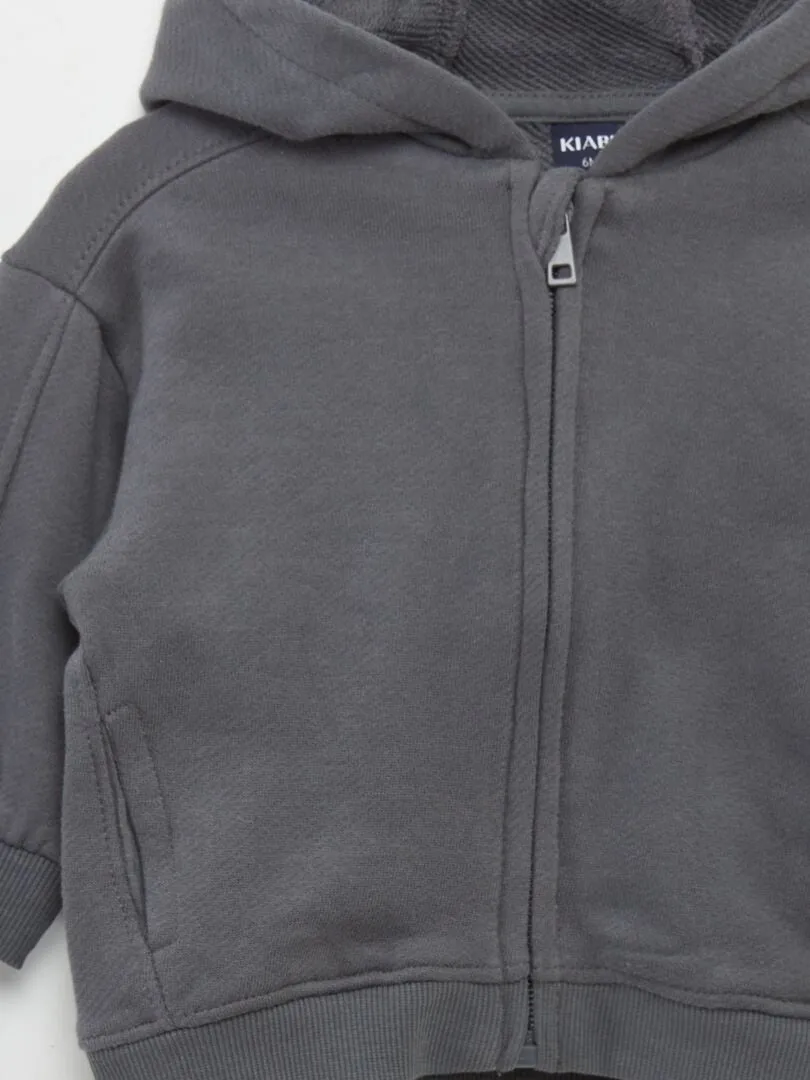 SUDADERA CON CREMALLERA Y CAPUCHA  GRIS