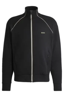 Sudadera de algodón elástico con cremallera, ribetes y detalle de la marca