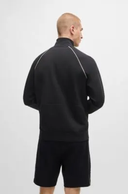 Sudadera de algodón elástico con cremallera, ribetes y detalle de la marca