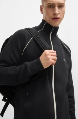 Sudadera de algodón elástico con cremallera, ribetes y detalle de la marca