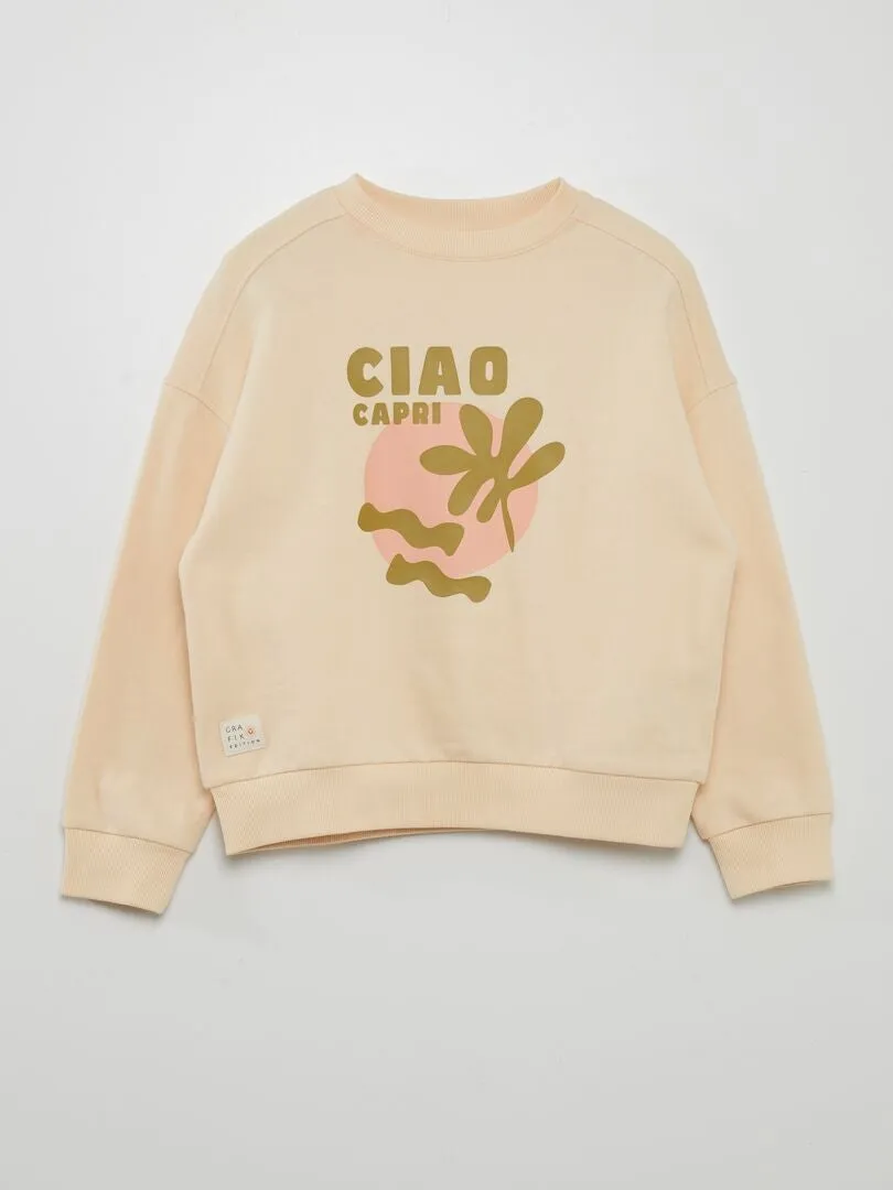 SUDADERA DE CHáNDAL CON CUELLO REDONDO  GRAFIK EDITION  BEIGE