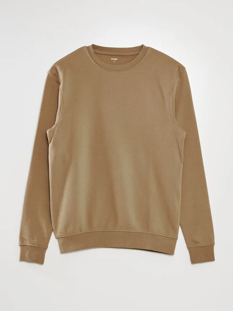 SUDADERA DE CHáNDAL LISA CON CUELLO REDONDO  BEIGE