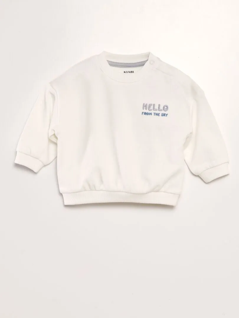 SUDADERA DE CUELLO REDONDO ESTAMPADA CON BORDADO  BLANCO