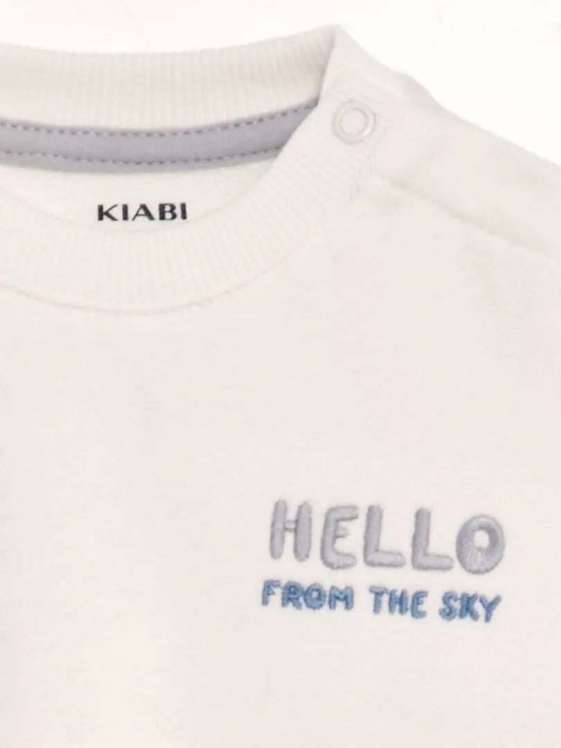 SUDADERA DE CUELLO REDONDO ESTAMPADA CON BORDADO  BLANCO