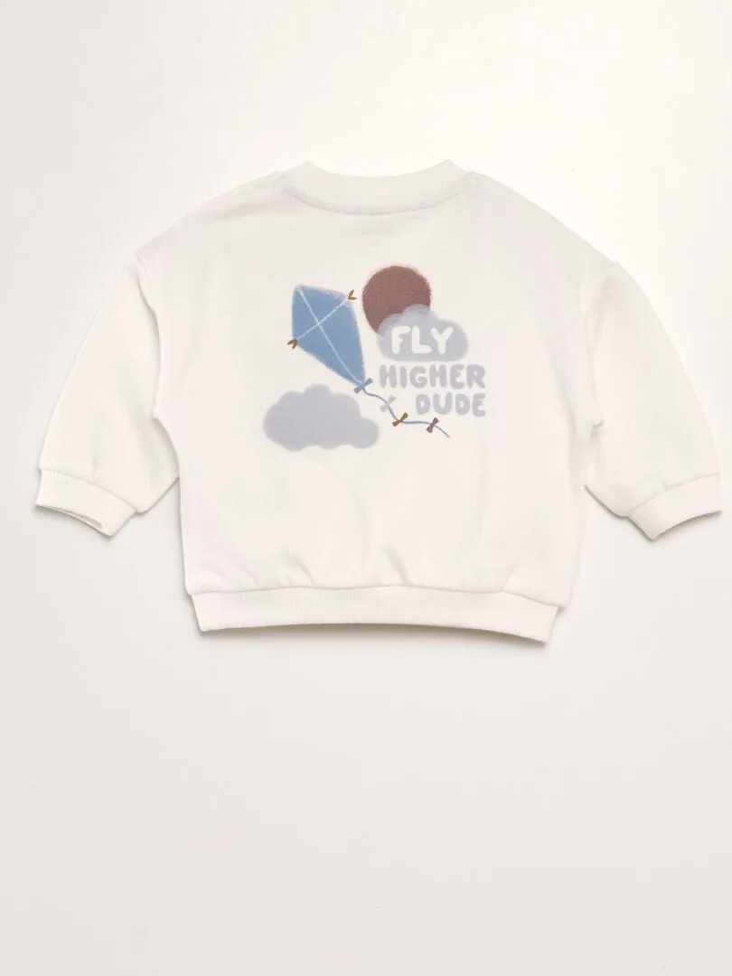 SUDADERA DE CUELLO REDONDO ESTAMPADA CON BORDADO  BLANCO