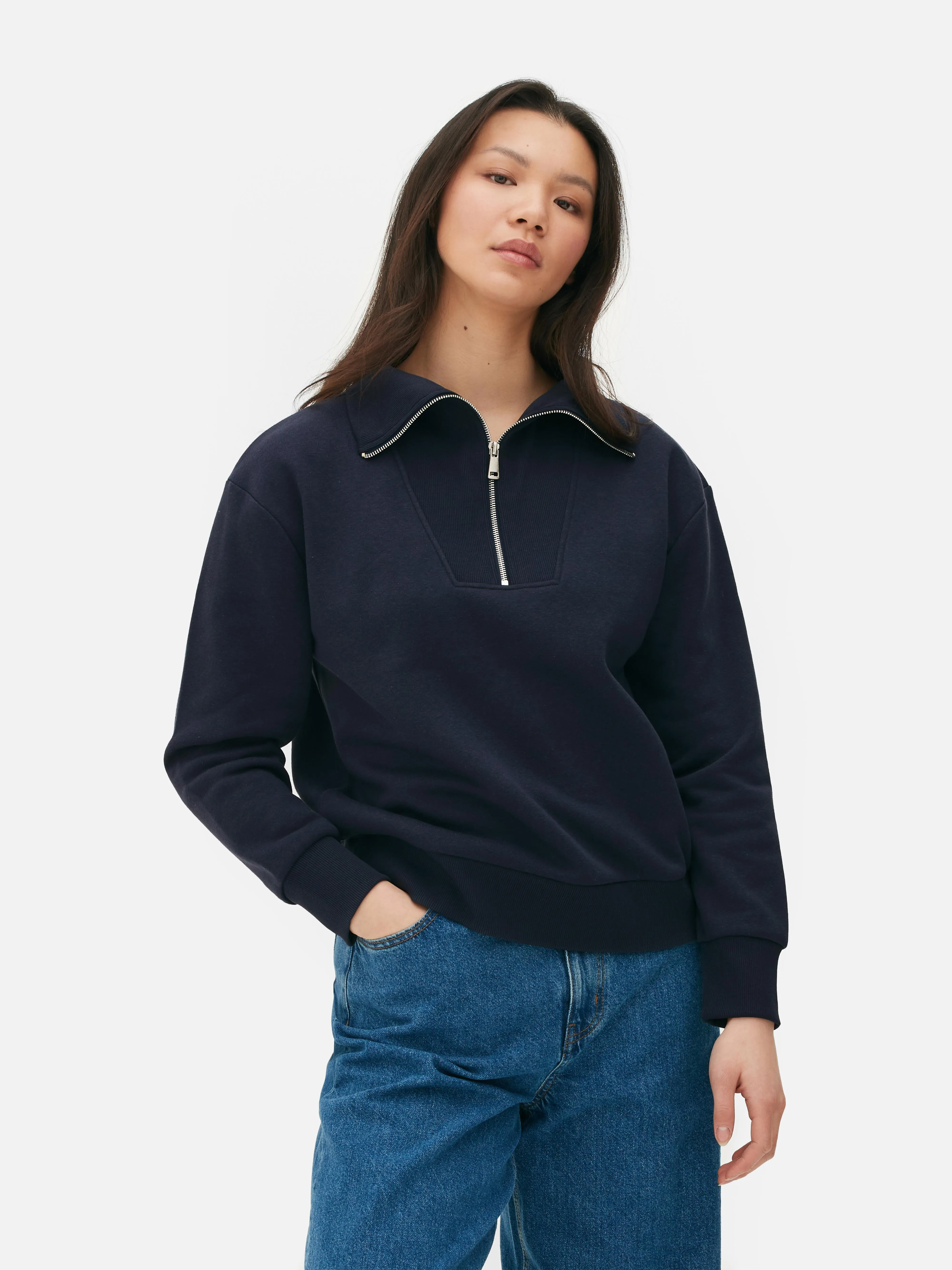 Sudadera de punto acanalado con media cremallera