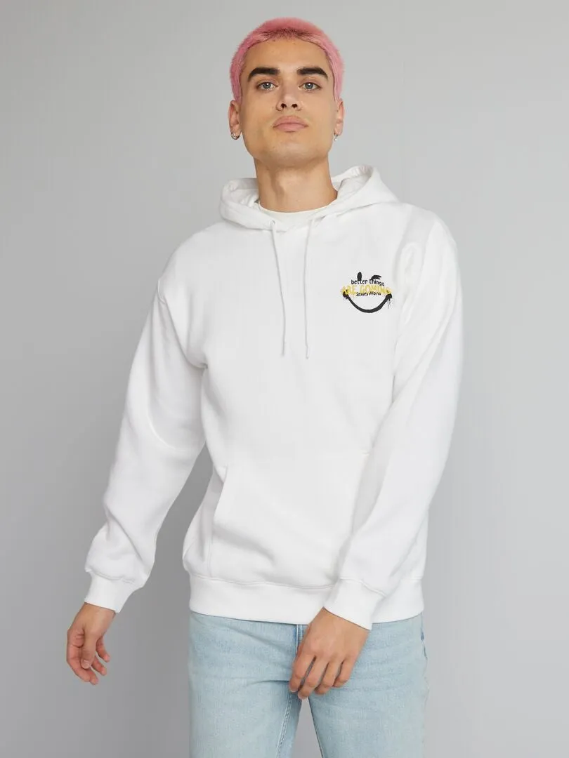 SUDADERA ESTAMPADA CON CAPUCHA 'SMILEY WORLD'  BLANCO