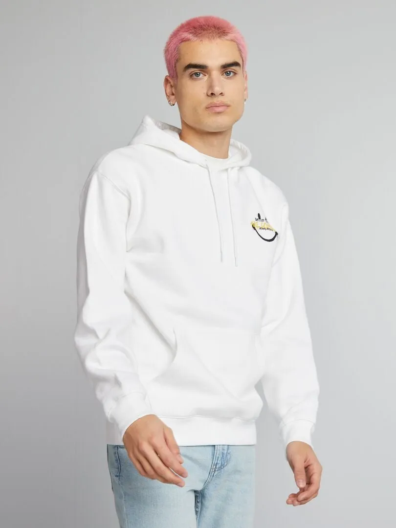 SUDADERA ESTAMPADA CON CAPUCHA 'SMILEY WORLD'  BLANCO