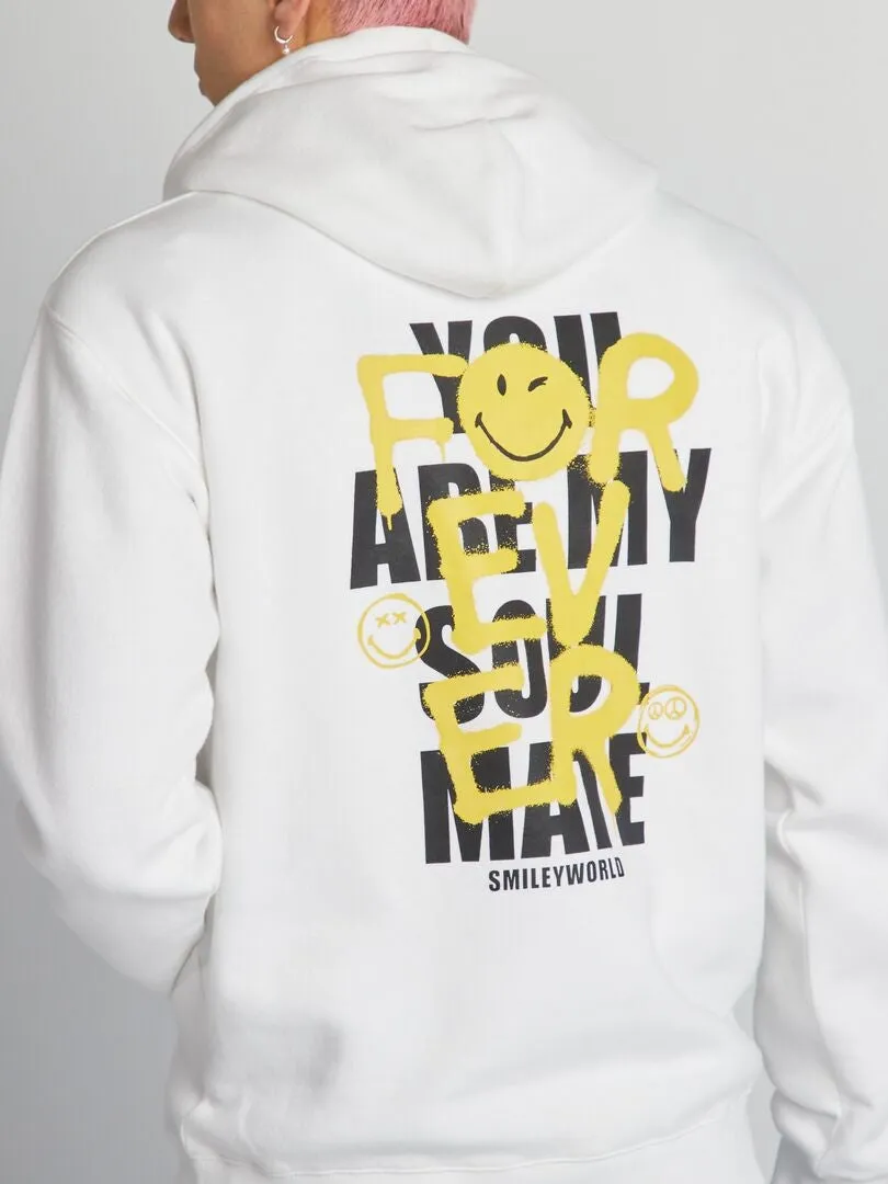 SUDADERA ESTAMPADA CON CAPUCHA 'SMILEY WORLD'  BLANCO