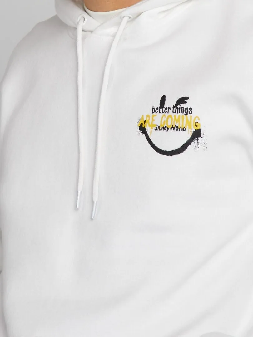 SUDADERA ESTAMPADA CON CAPUCHA 'SMILEY WORLD'  BLANCO
