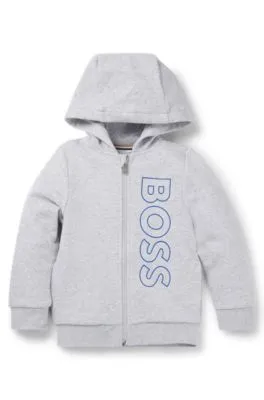 Sudadera para niños en algodón con capucha, cremallera y logo vertical 