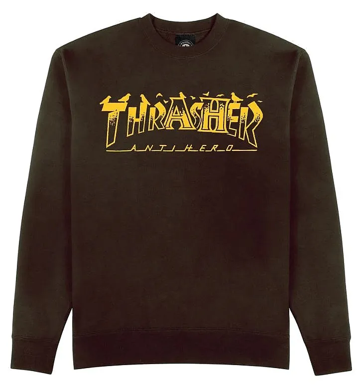 SUDADERA THRASHER PIGEON MAG X ANTIHERO CREW  DARK CHOCOLATE  MEN´S