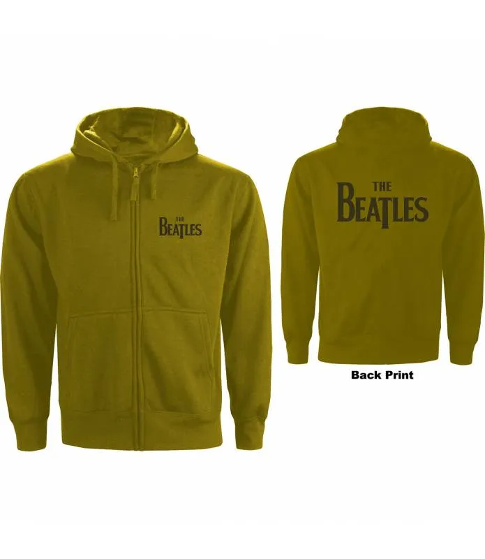 THE BEATLES Drop T Logo (Back Print) Sudadera Verde con Capucha y Cremallera Licencia Oficial RockOff BEATHOOD11MGR