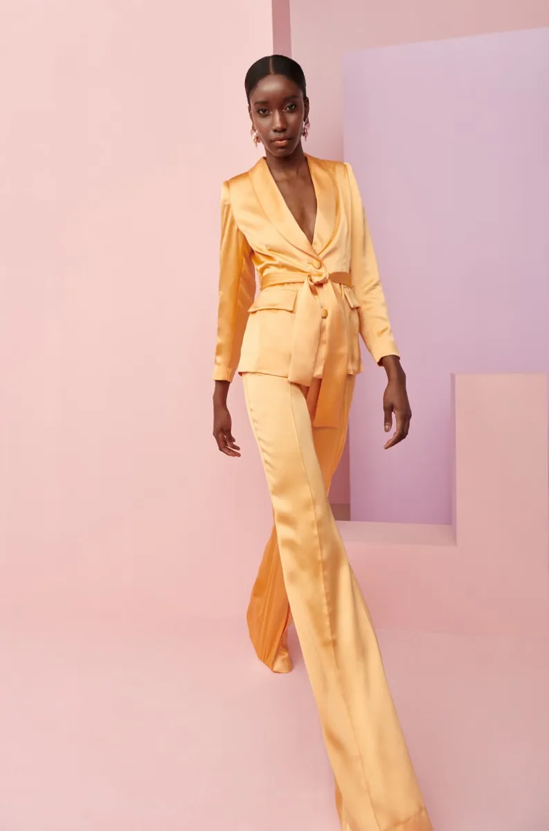 Traje chaqueta y pantalón satén naranja Biscayne