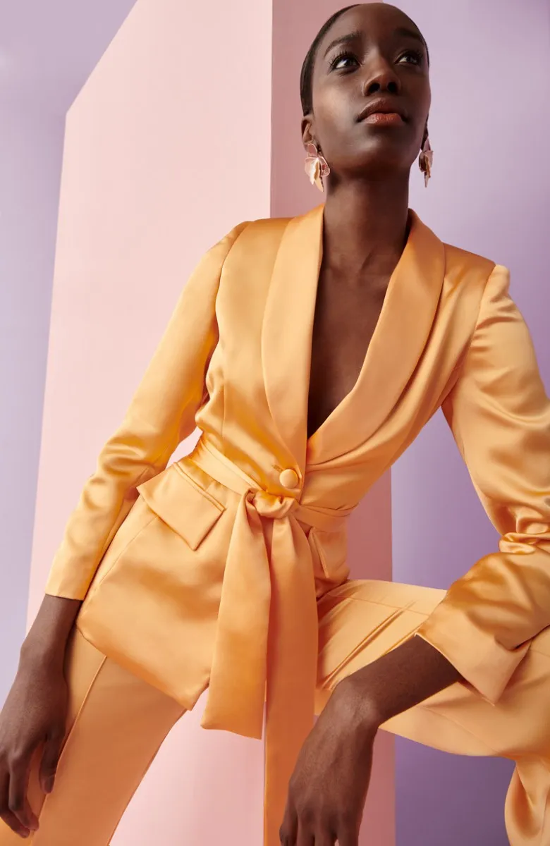 Traje chaqueta y pantalón satén naranja Biscayne