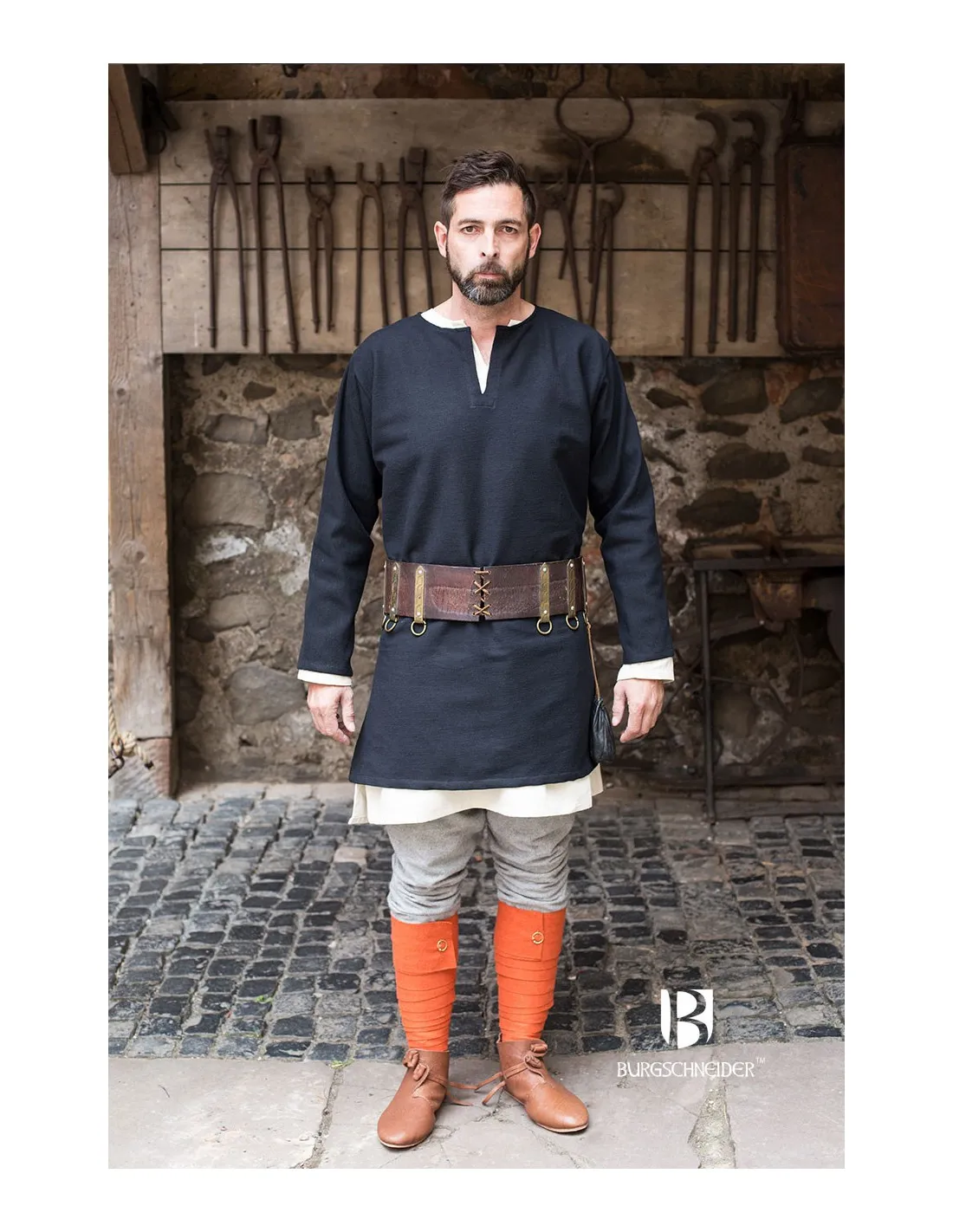 Túnica Medieval Erik negra manga larga