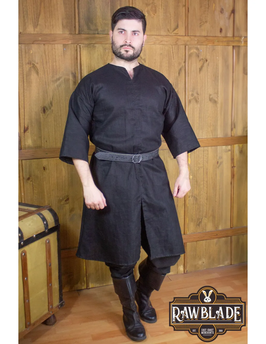 TúNICA MEDIEVAL LUCAS EN LINO  NEGRA