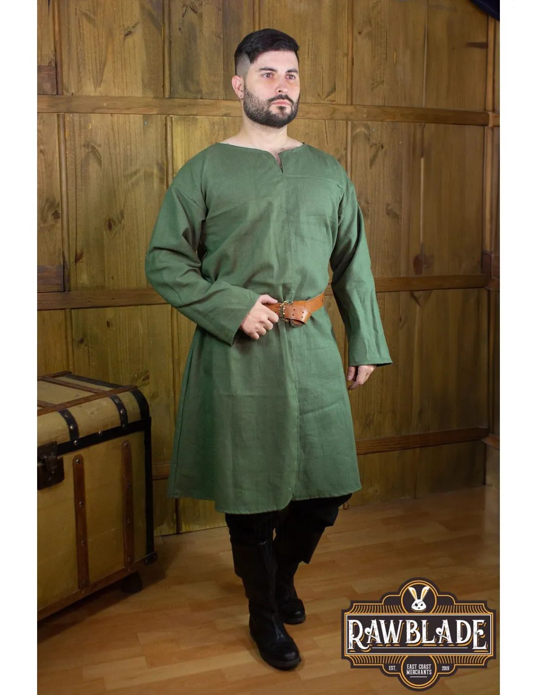 TúNICA MEDIEVAL WILLIAM EN LINO  VERDE