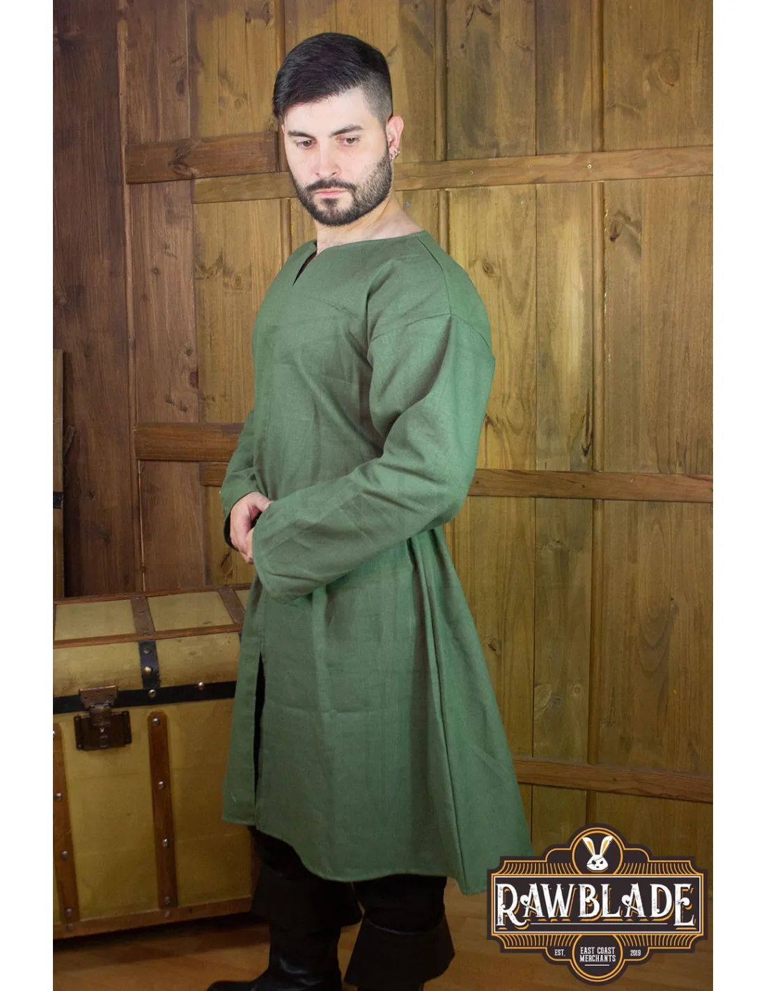 TúNICA MEDIEVAL WILLIAM EN LINO  VERDE