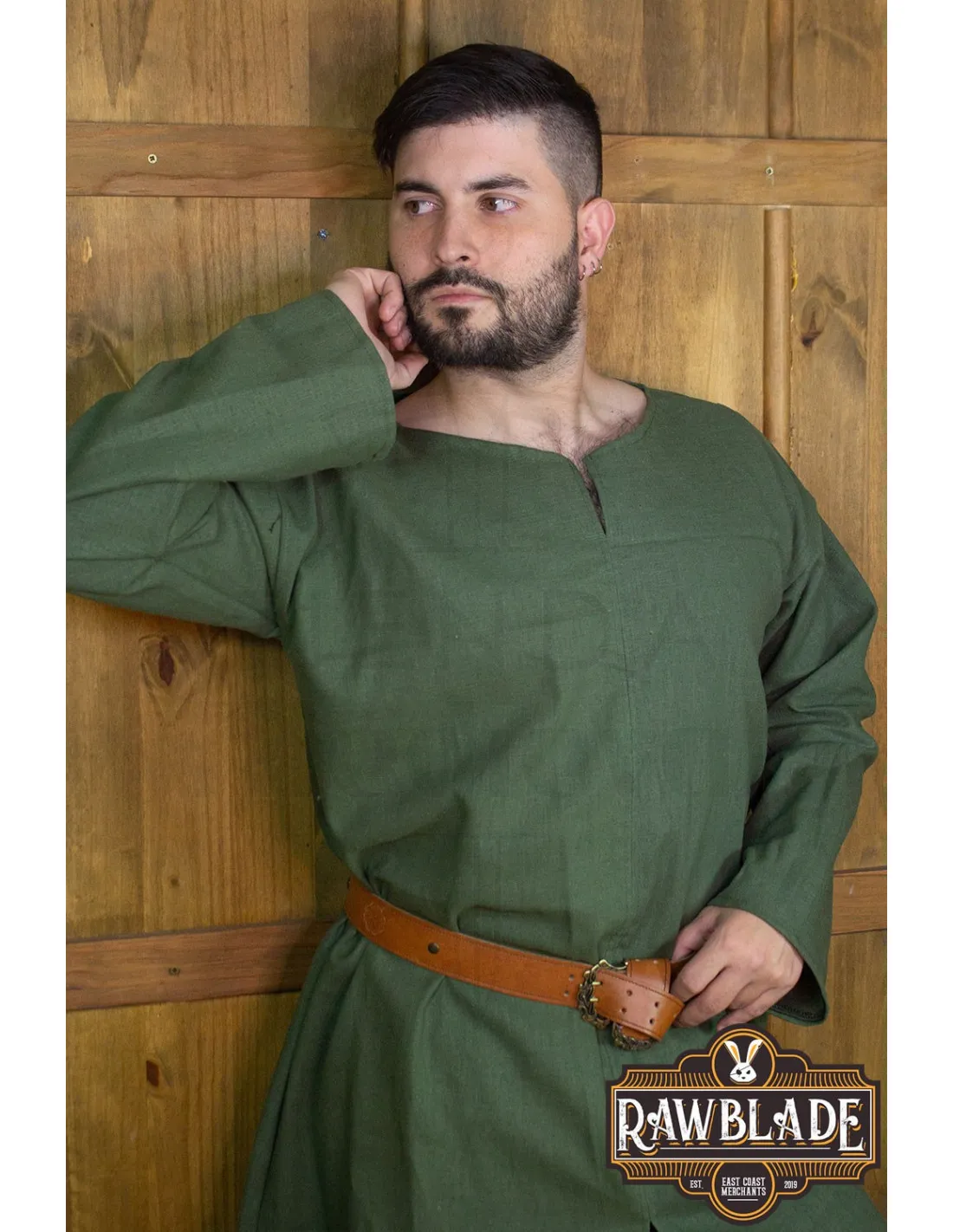 TúNICA MEDIEVAL WILLIAM EN LINO  VERDE