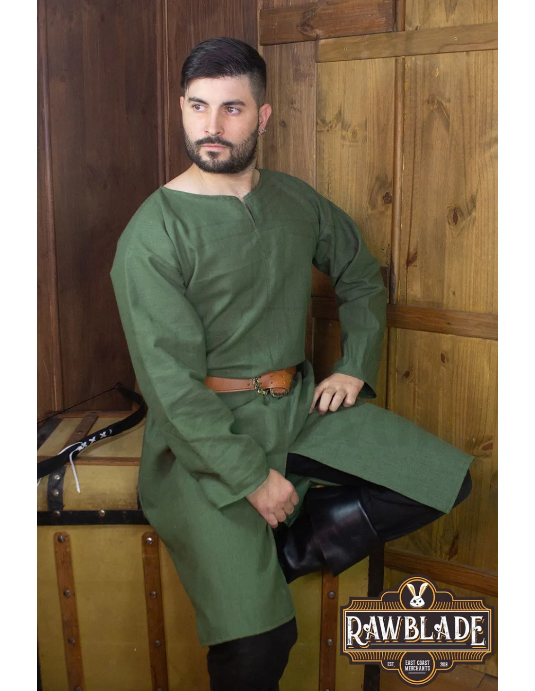 TúNICA MEDIEVAL WILLIAM EN LINO  VERDE