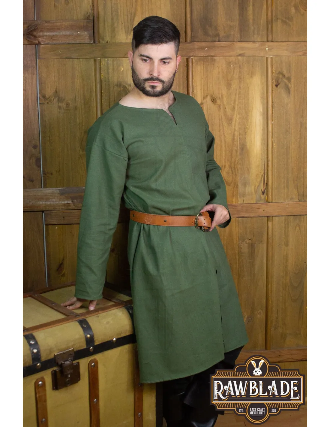 TúNICA MEDIEVAL WILLIAM EN LINO  VERDE