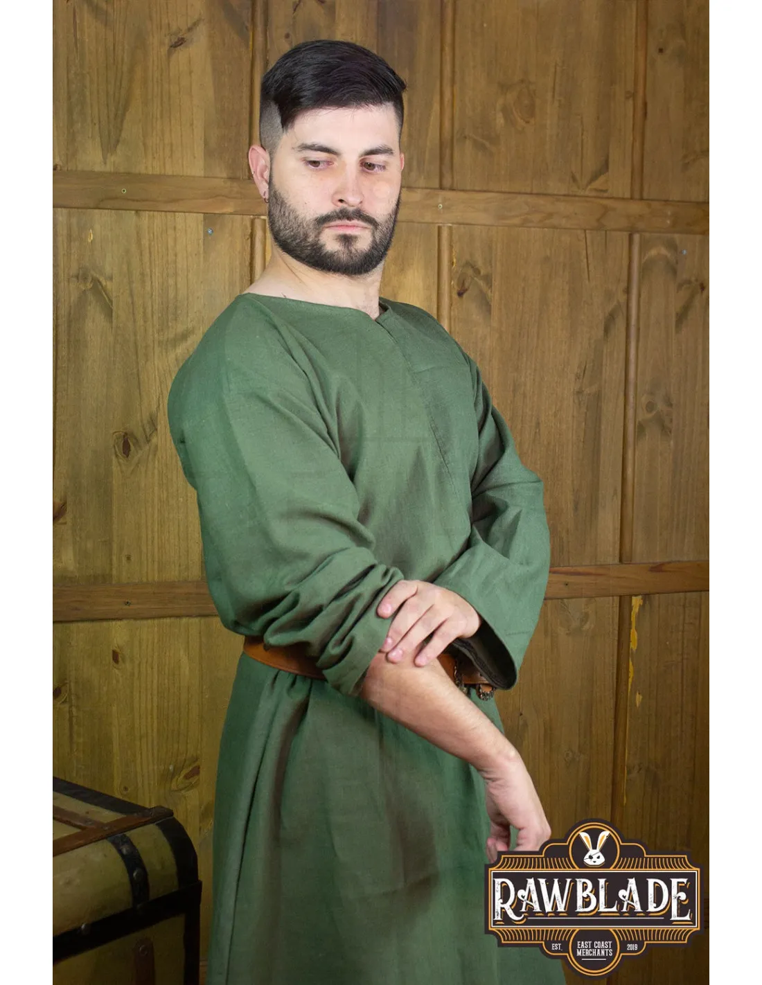 TúNICA MEDIEVAL WILLIAM EN LINO  VERDE