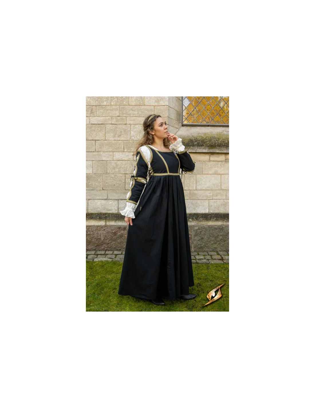 VESTIDO MEDIEVAL LUCRECIA NEGROBLANCO MARFIL