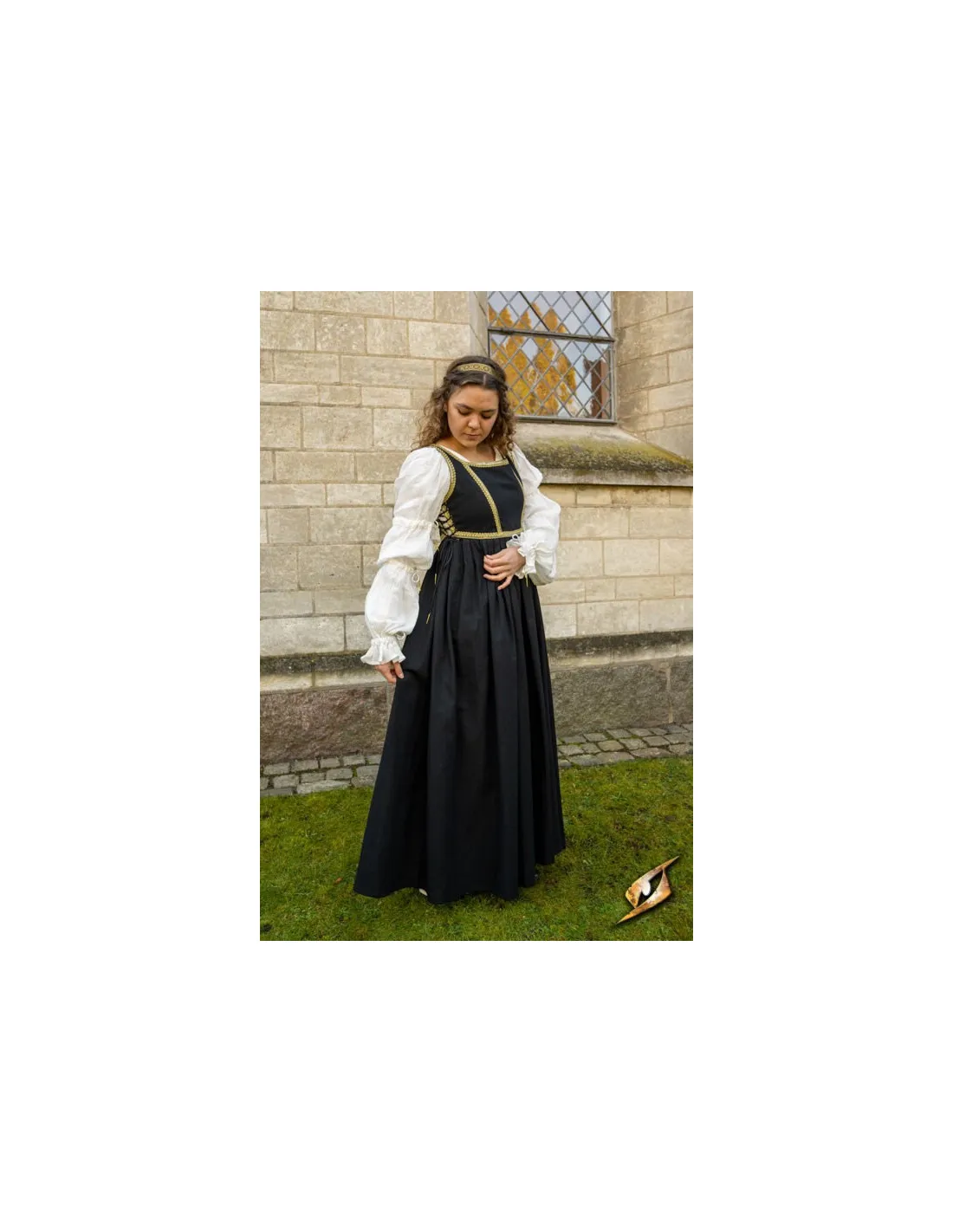 VESTIDO MEDIEVAL LUCRECIA NEGROBLANCO MARFIL