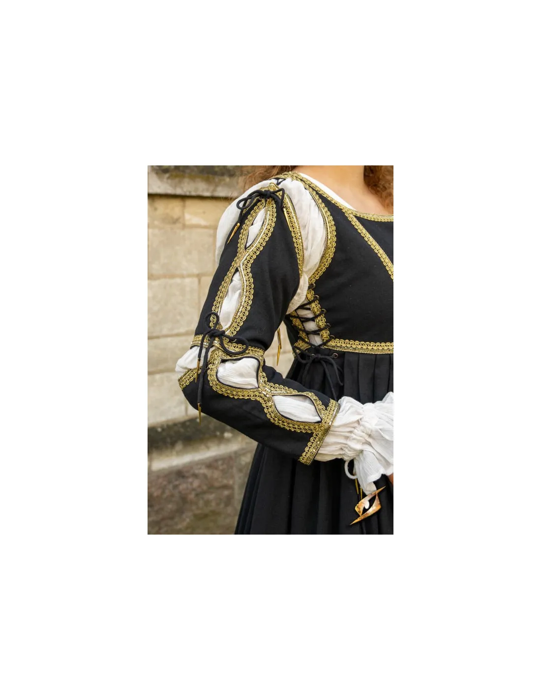 VESTIDO MEDIEVAL LUCRECIA NEGROBLANCO MARFIL