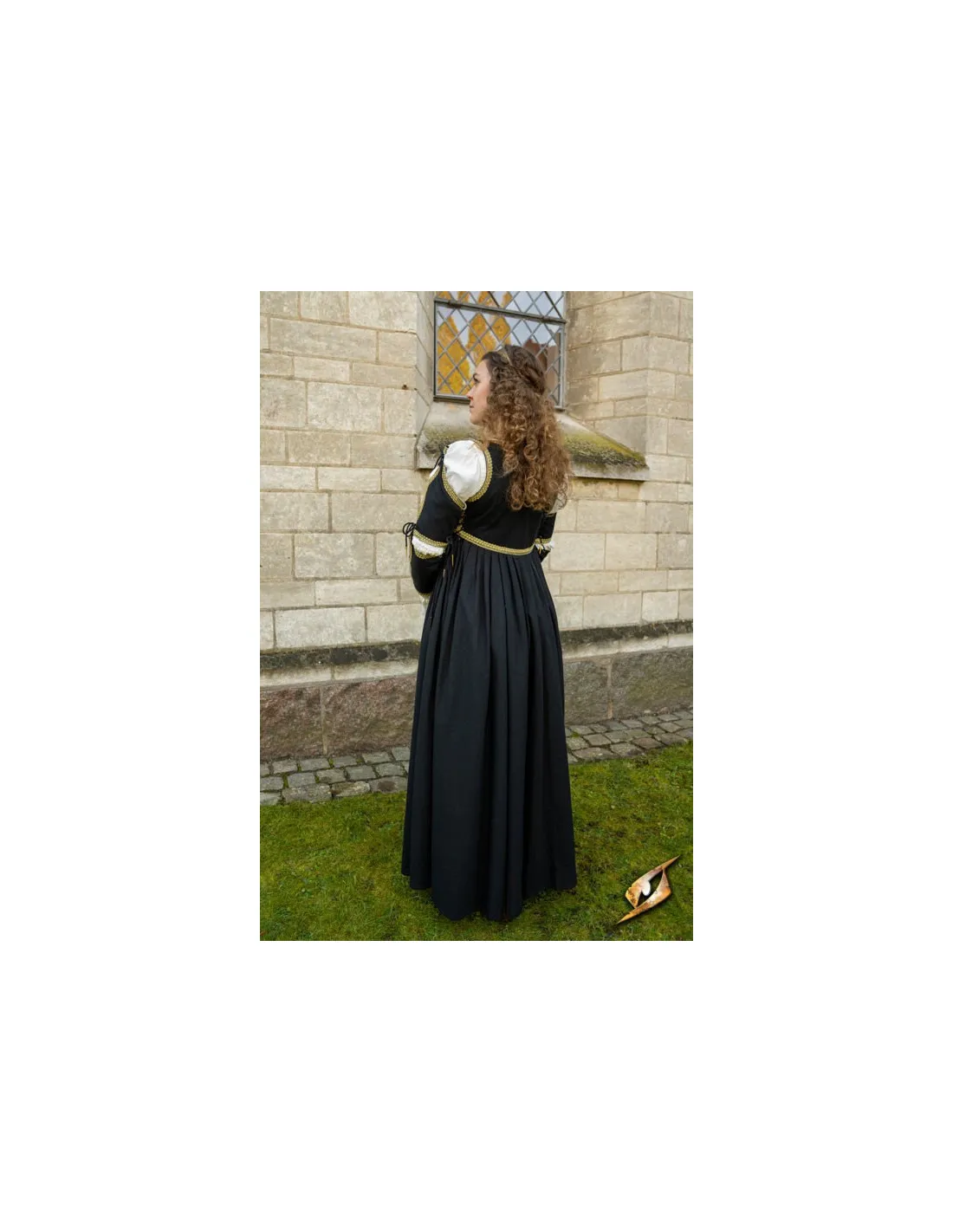 VESTIDO MEDIEVAL LUCRECIA NEGROBLANCO MARFIL