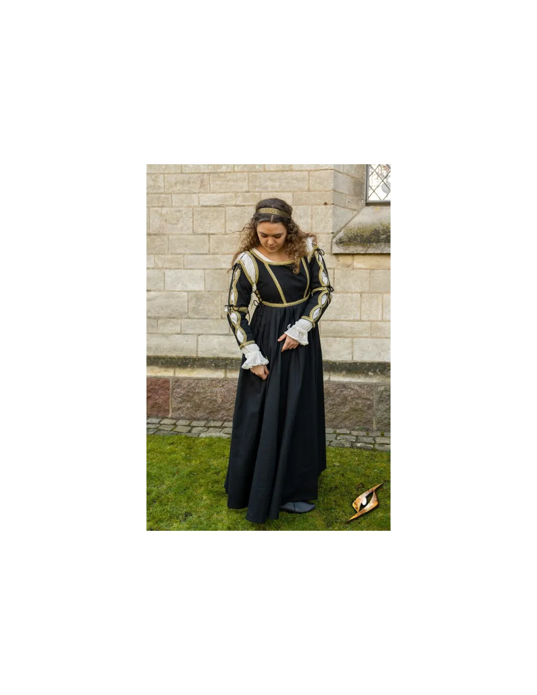 VESTIDO MEDIEVAL LUCRECIA NEGROBLANCO MARFIL