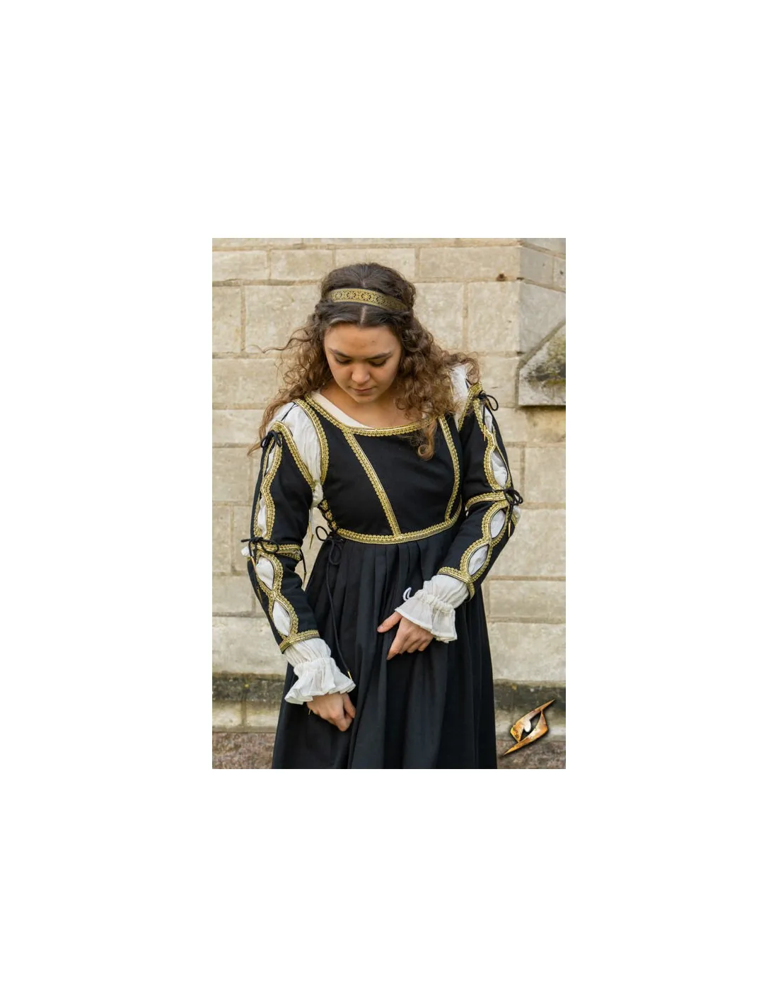 VESTIDO MEDIEVAL LUCRECIA NEGROBLANCO MARFIL