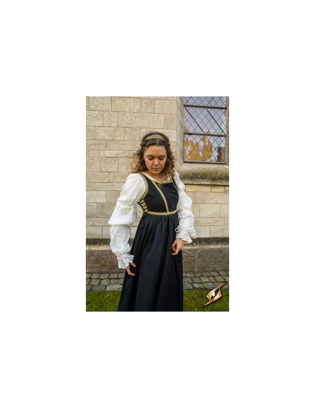 VESTIDO MEDIEVAL LUCRECIA NEGROBLANCO MARFIL
