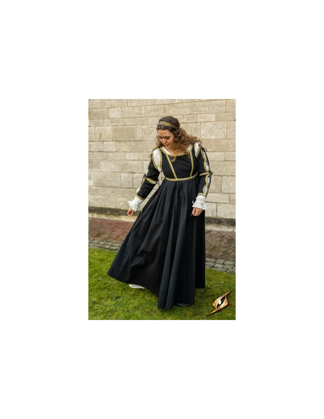 VESTIDO MEDIEVAL LUCRECIA NEGROBLANCO MARFIL