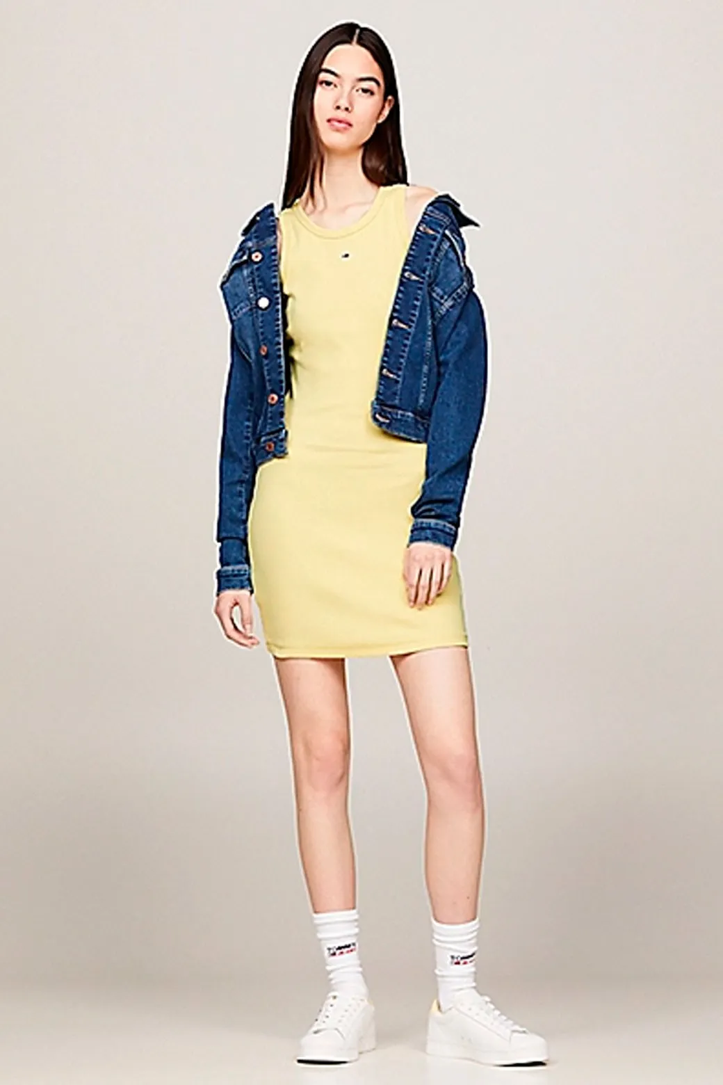 Vestido Tommy Jeans Essential Rib Tank Amarillo