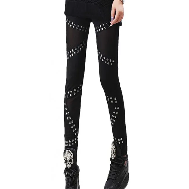 Vintage Rivets Stitching Mesh Pants& Leggings 