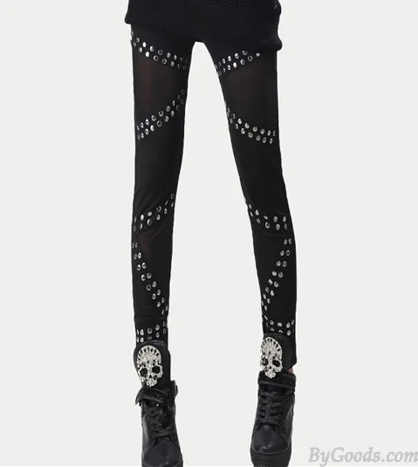 Vintage Rivets Stitching Mesh Pants& Leggings 