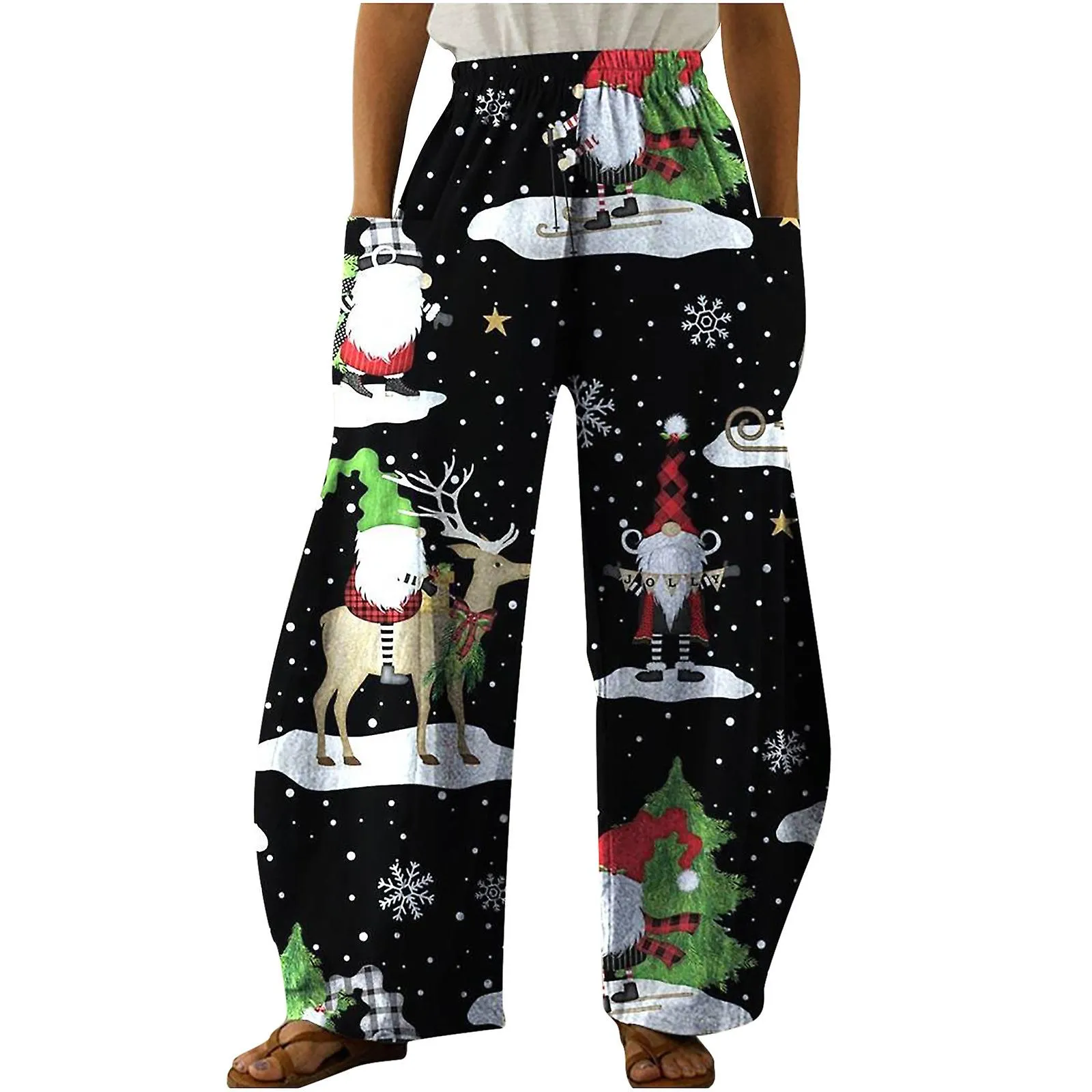 Women's Christmas Print Vintage Casual Loose Pants Casual Wide Leg Trousers Pants