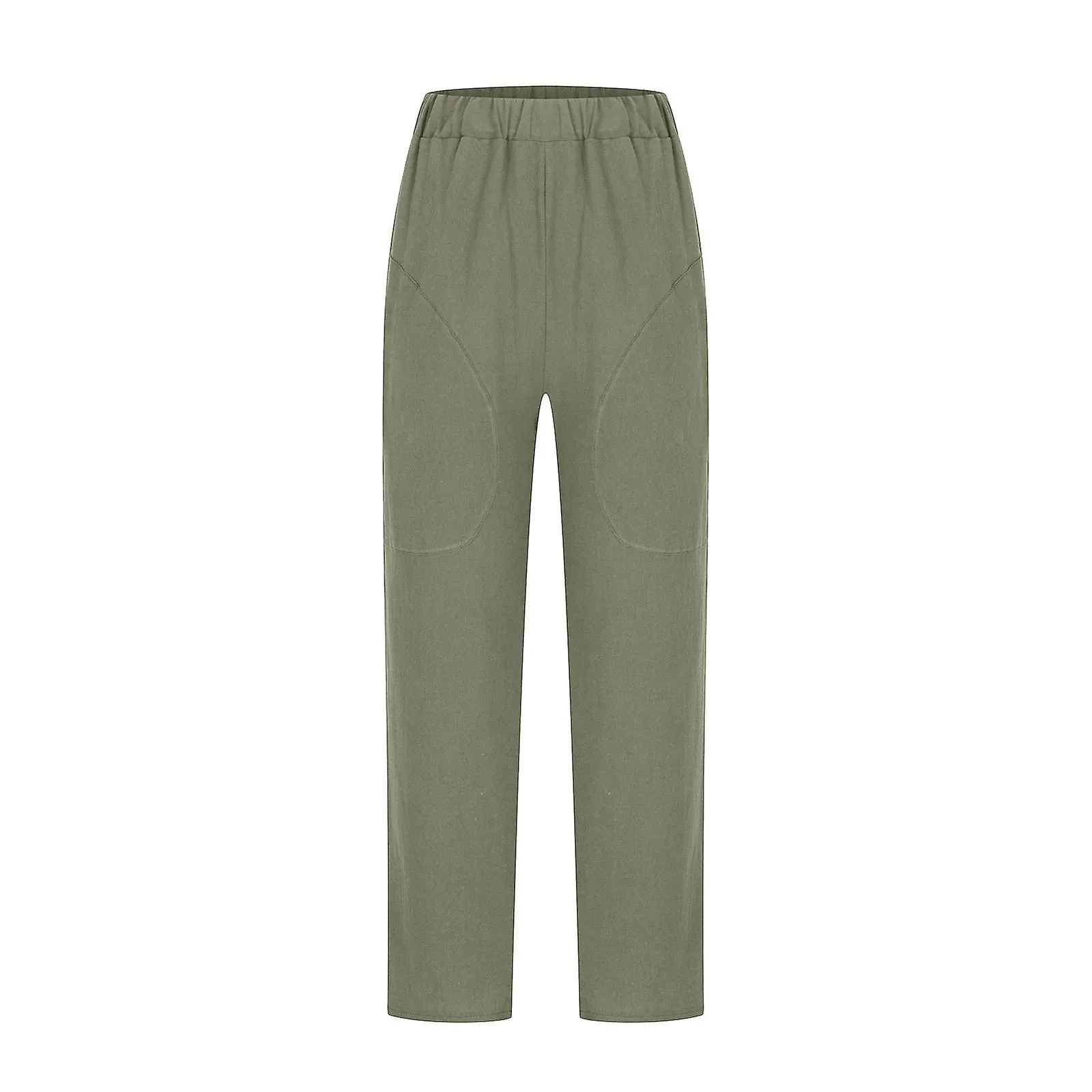 Women's Elastic Waist Casual Pants Solid Color Large Pocket Cotton Linen Straight Pants SZS0697