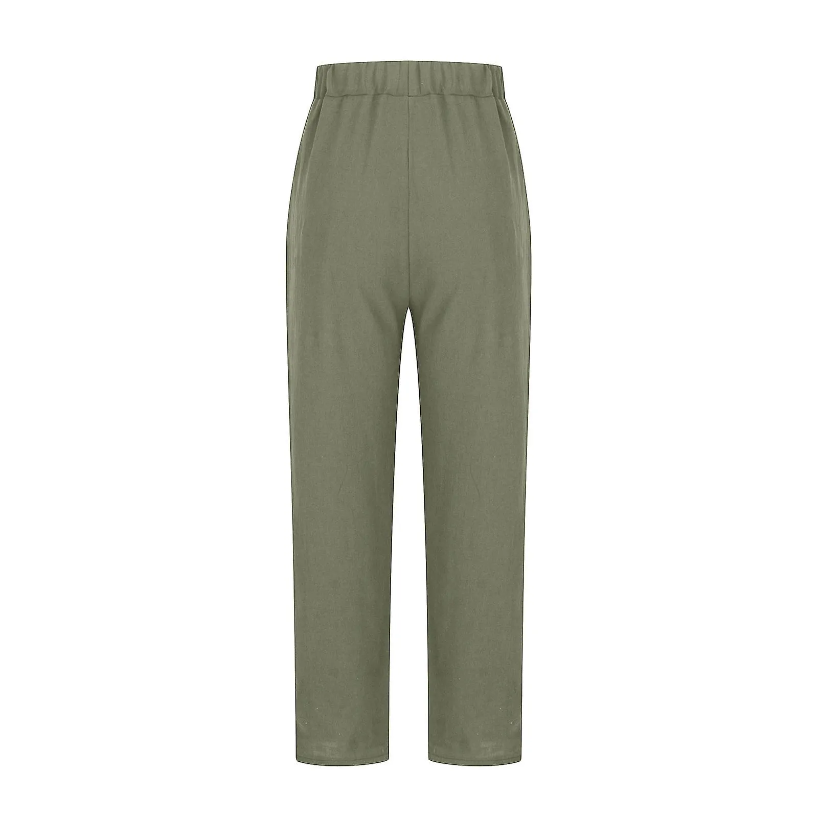 Women's Elastic Waist Casual Pants Solid Color Large Pocket Cotton Linen Straight Pants SZS0697