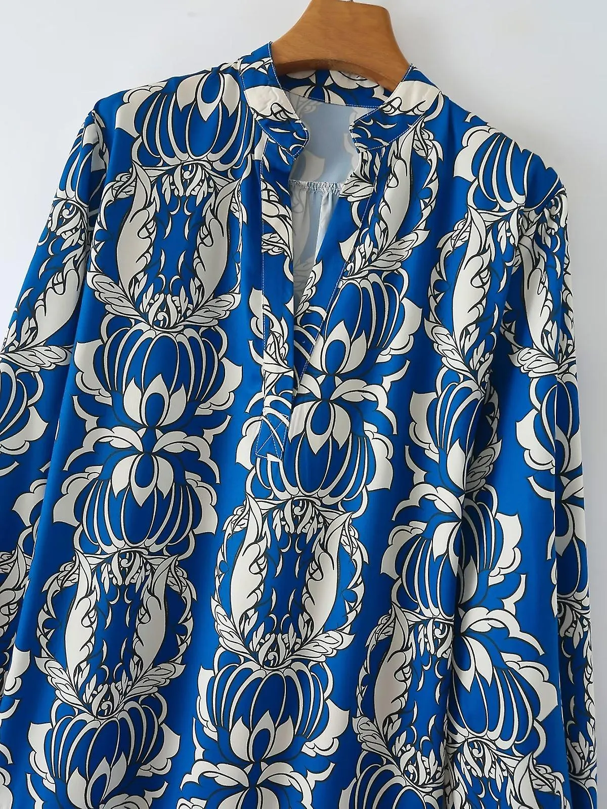 Women's Long Sleeve Blue Print Dress