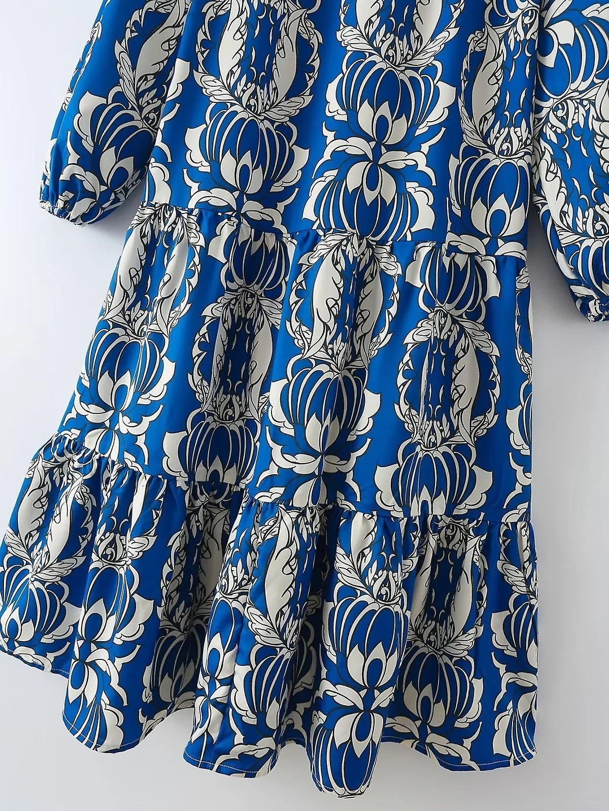 Women's Long Sleeve Blue Print Dress