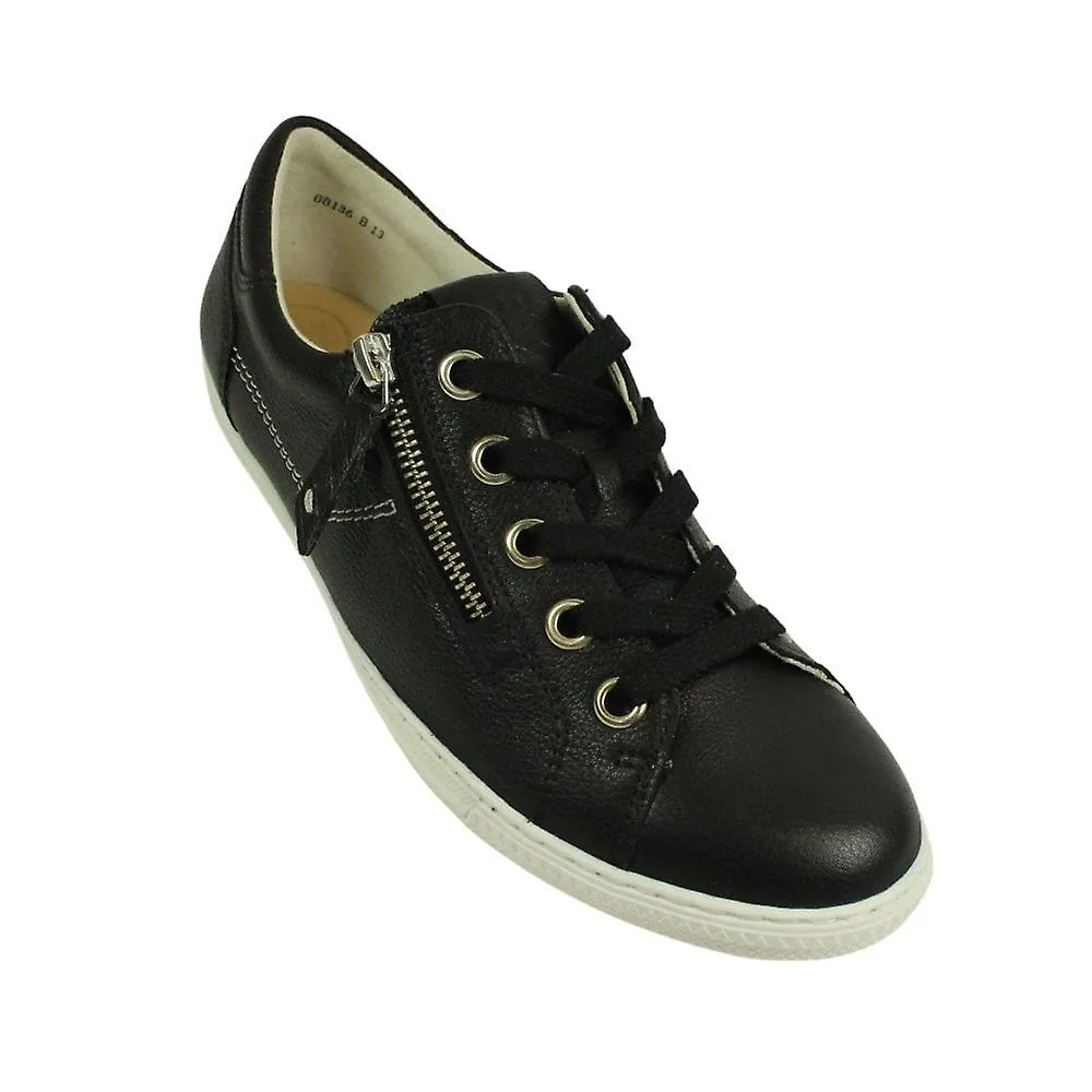 WOMEN'S PAUL GREEN 494002 | BLACK LEATHER | WOMEN'S ZIP/LACE UP TRAINERS