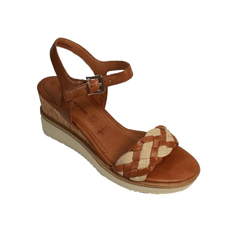 Women's Tamaris 28305 305 | Cognac Leather | Womens  Wedge Sandals