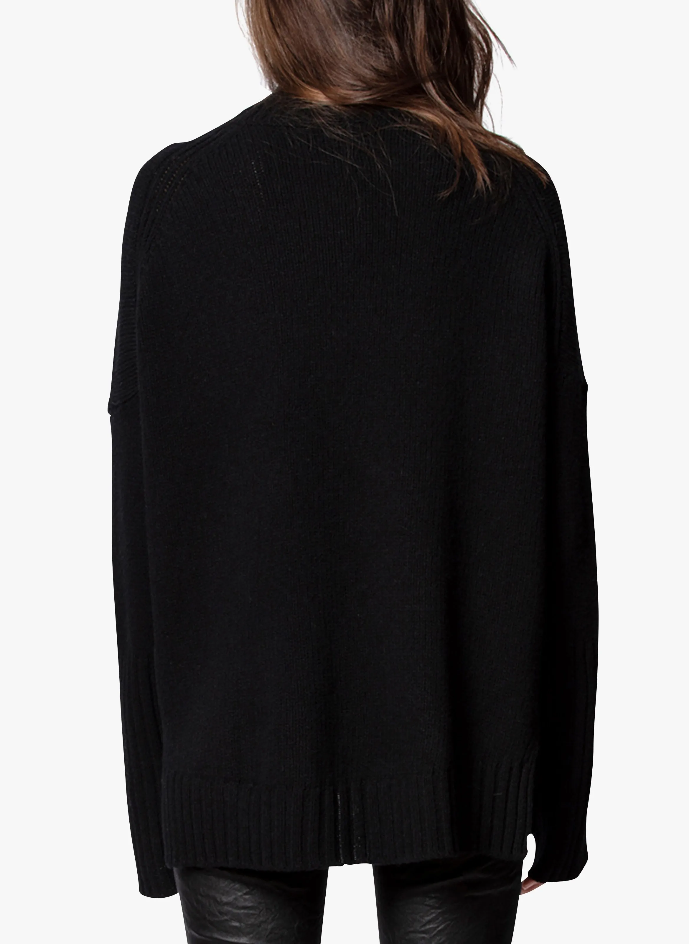 ZADIG&VOLTAIRE ALMA  JERSEY DE CUELLO ALTO CON MENSAJE EN LANA MERINO EN NEGRO