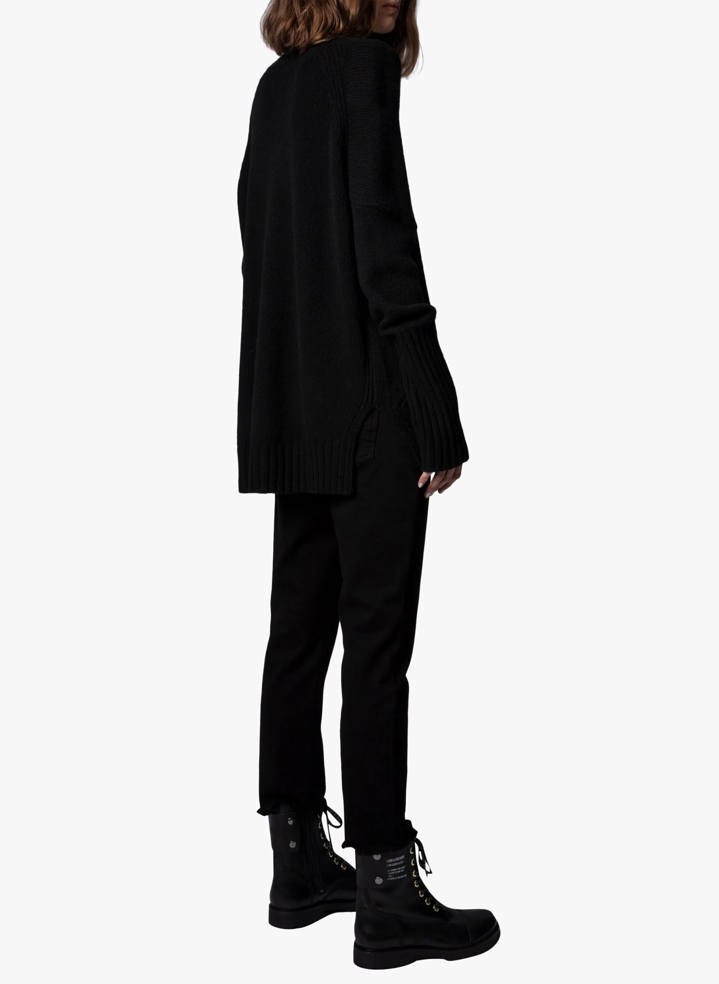 ZADIG&VOLTAIRE ALMA  JERSEY DE CUELLO ALTO CON MENSAJE EN LANA MERINO EN NEGRO