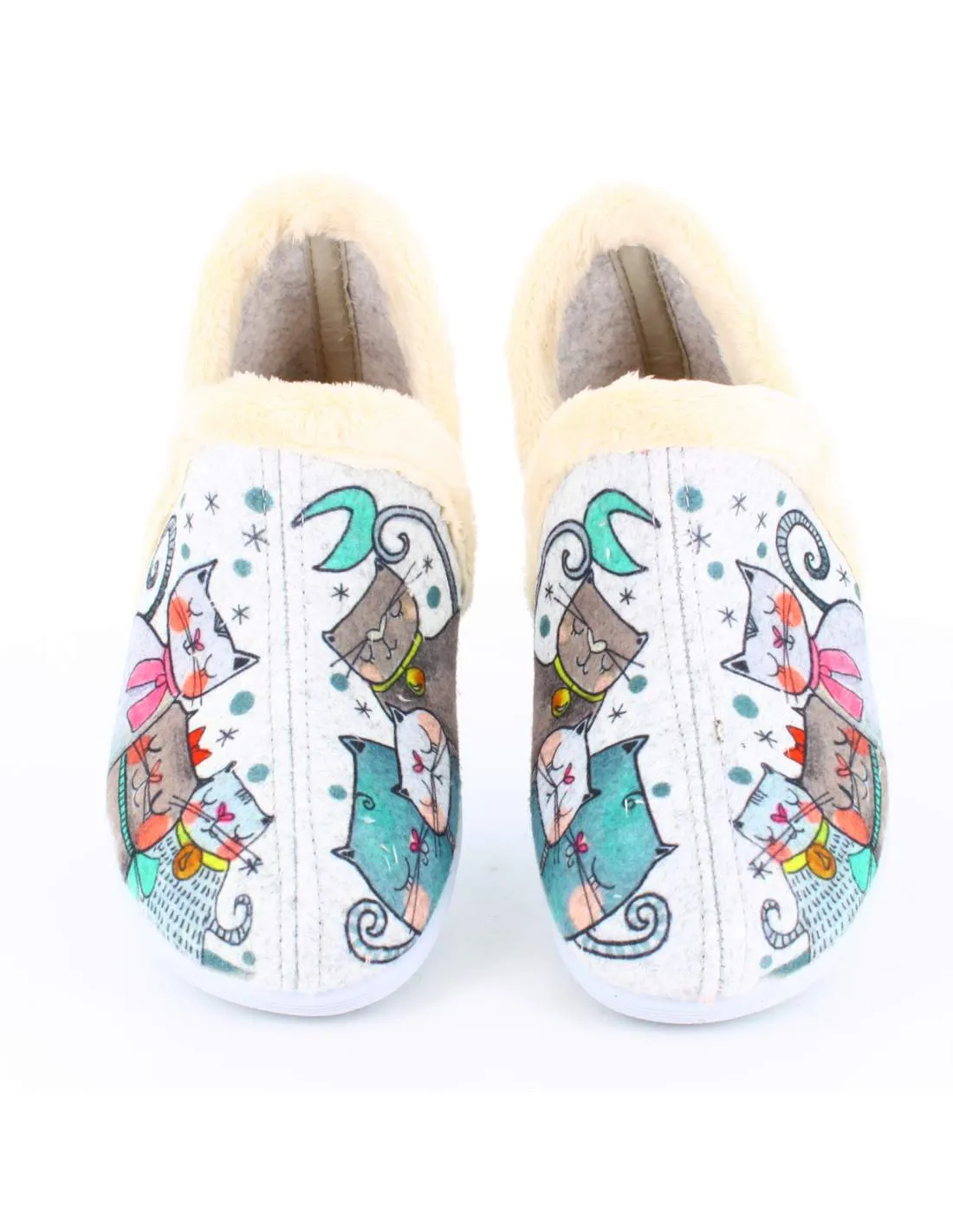 Zapatilla de Casa Fieltro Gatos Gris