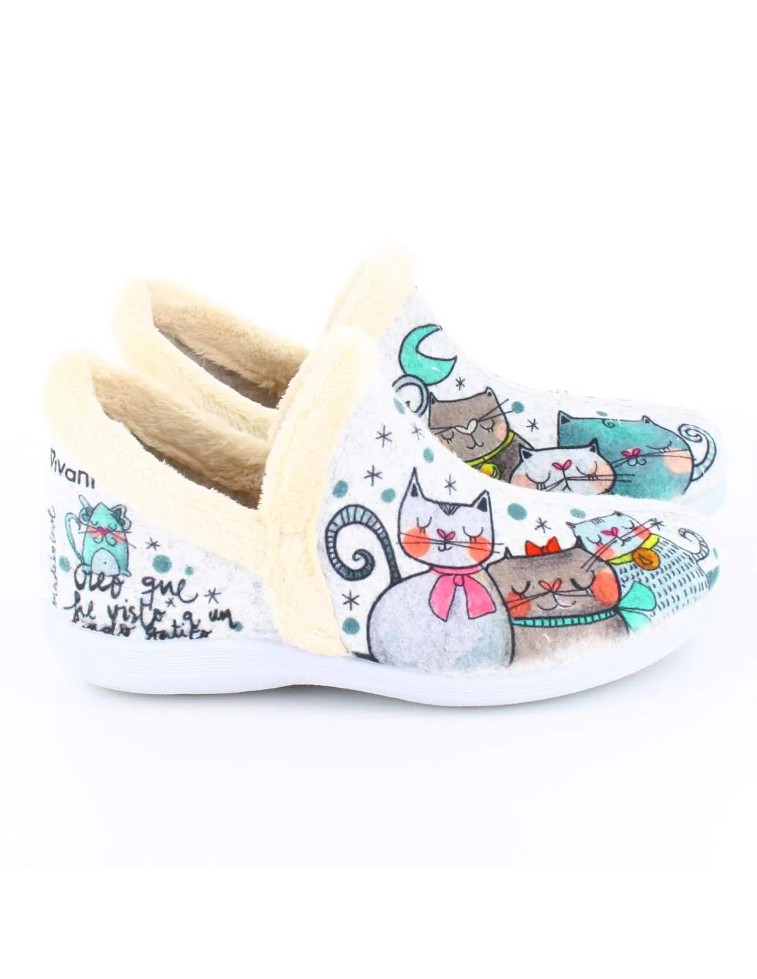 Zapatilla de Casa Fieltro Gatos Gris