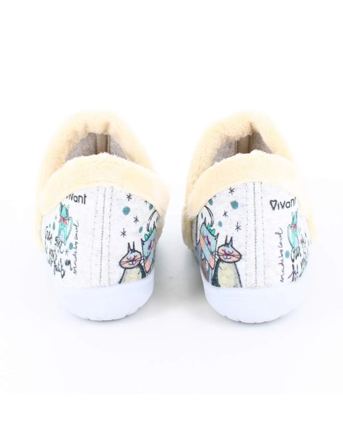 Zapatilla de Casa Fieltro Gatos Gris